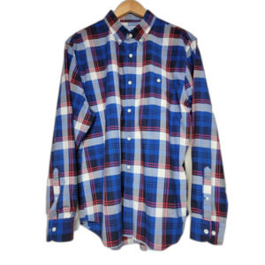 Bonobos Plaid Red White Blue Men's Long Sleeve Button Shirt - Large